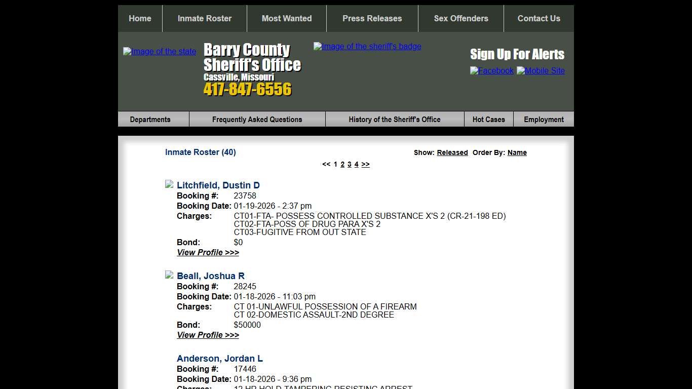 Inmate Roster - Current Inmates Booking Date Descending - Barry County Sheriff MO