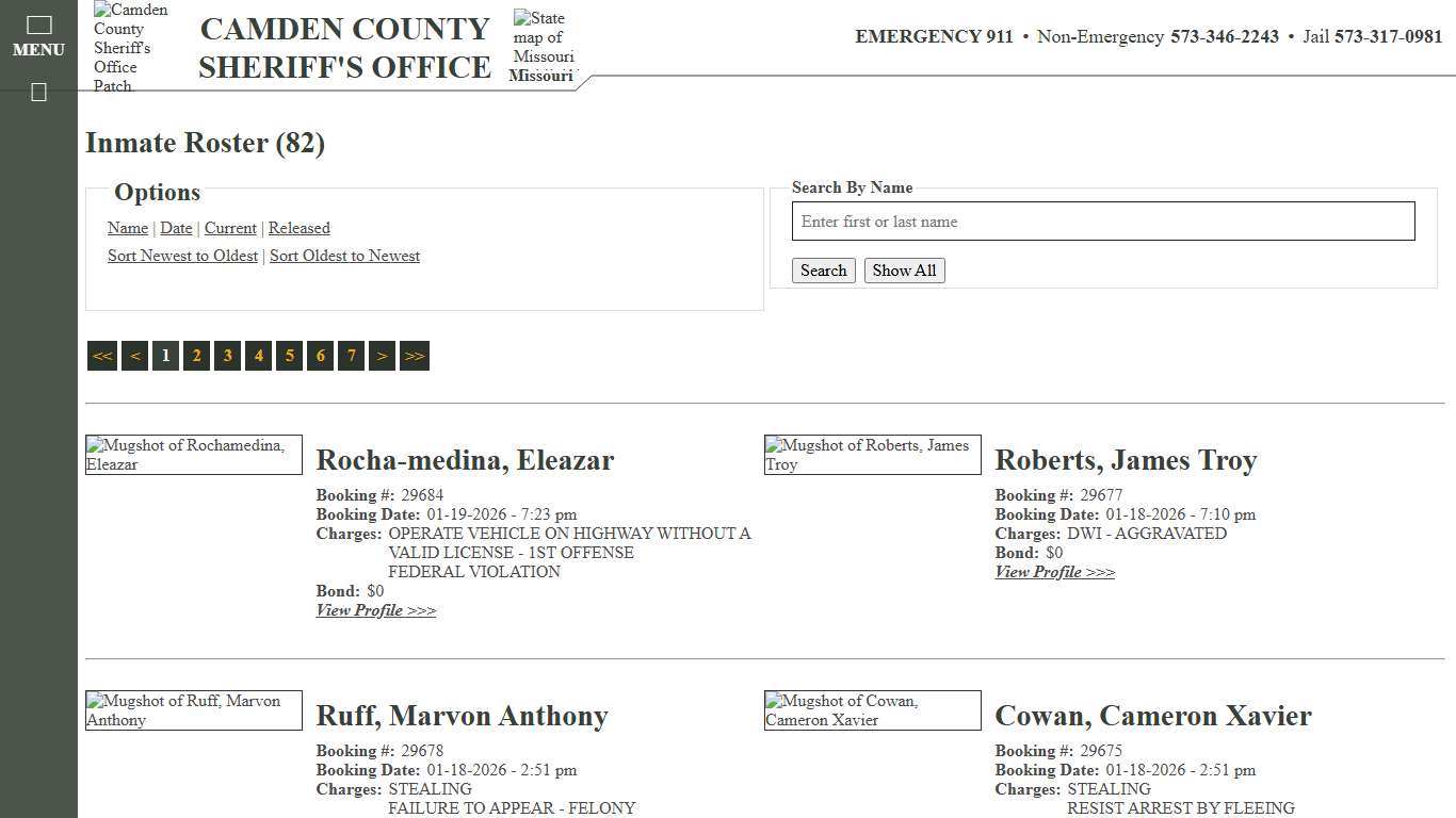 Inmate Roster - Current Inmates Booking Date Descending - Camden County Missouri Sheriff's Office